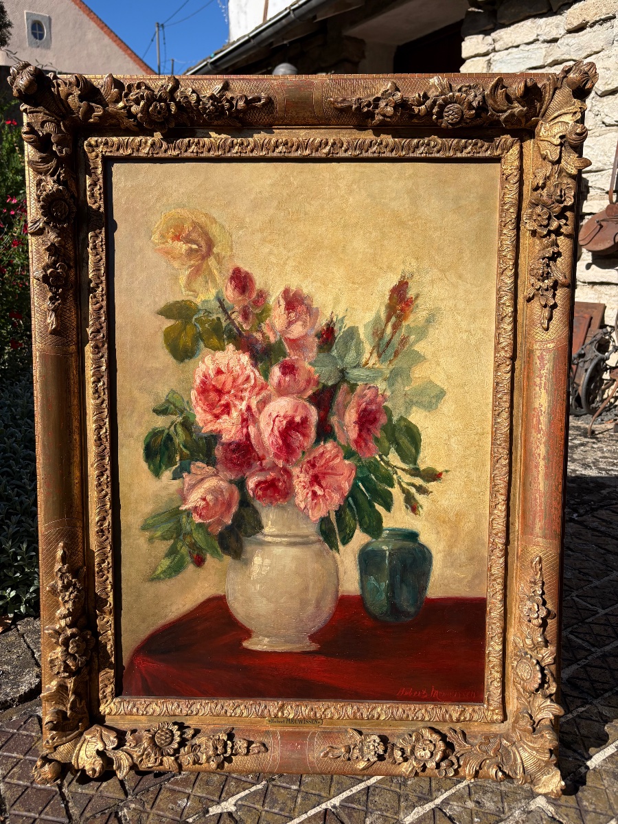Bouquet Of Roses, Hst, 19th-century Antwerp School-photo-6