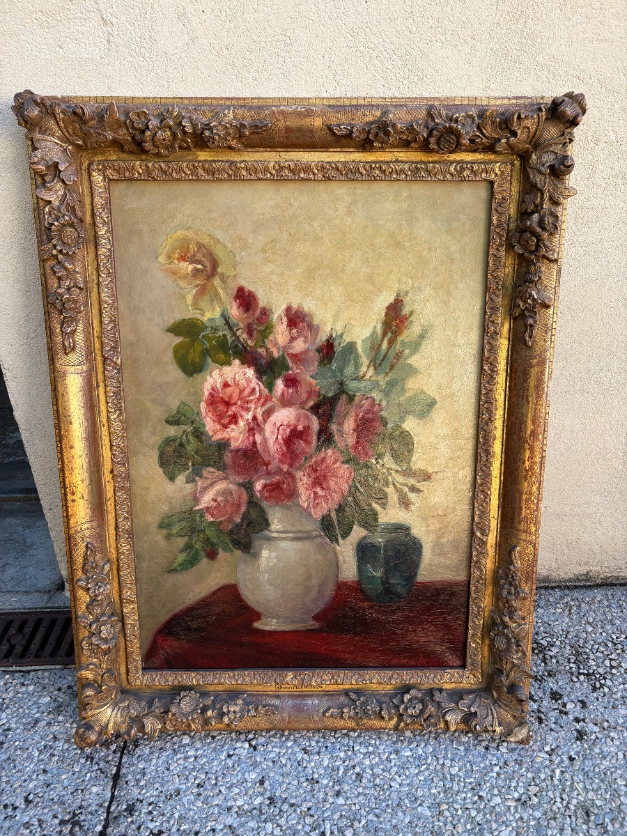 Bouquet Of Roses, Hst, 19th-century Antwerp School-photo-7