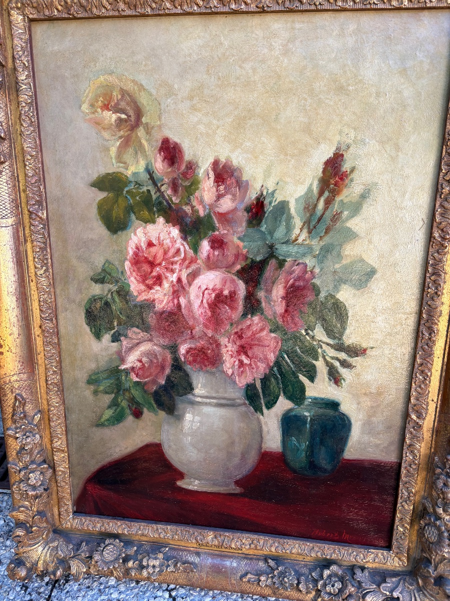 Bouquet Of Roses, Hst, 19th-century Antwerp School