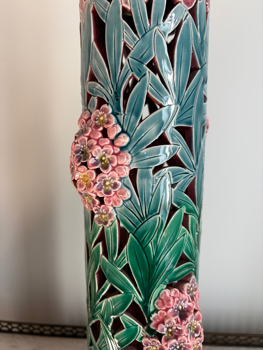 Lampe Art Nouveau en faïence barbotine Sarreguemines -photo-4
