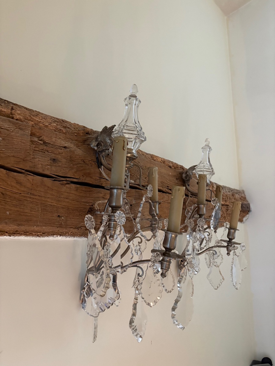 A Striking Pair Of Crystal And Silver-plated Bronze Wall Sconces -photo-4
