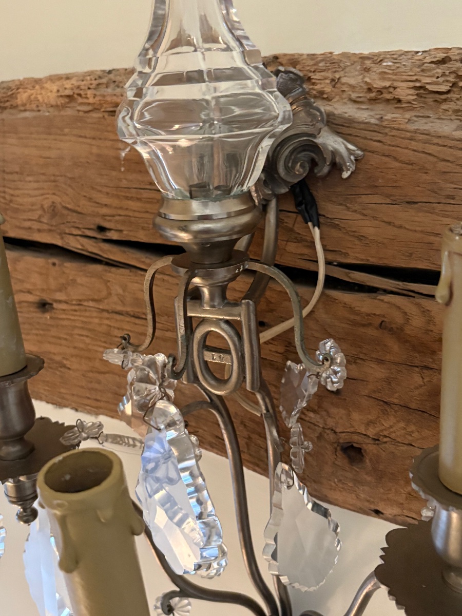 A Striking Pair Of Crystal And Silver-plated Bronze Wall Sconces -photo-1
