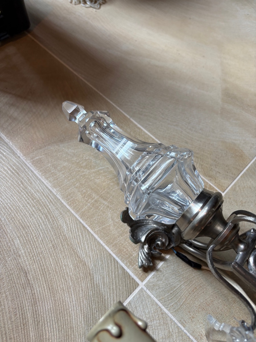A Striking Pair Of Crystal And Silver-plated Bronze Wall Sconces -photo-4
