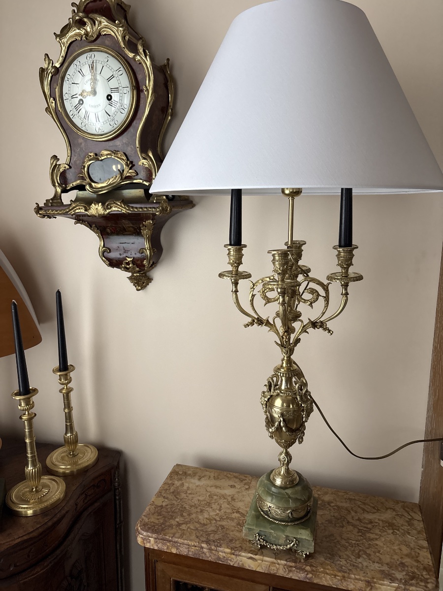 Très grande lampe Louis XVI en bronze doré -photo-7