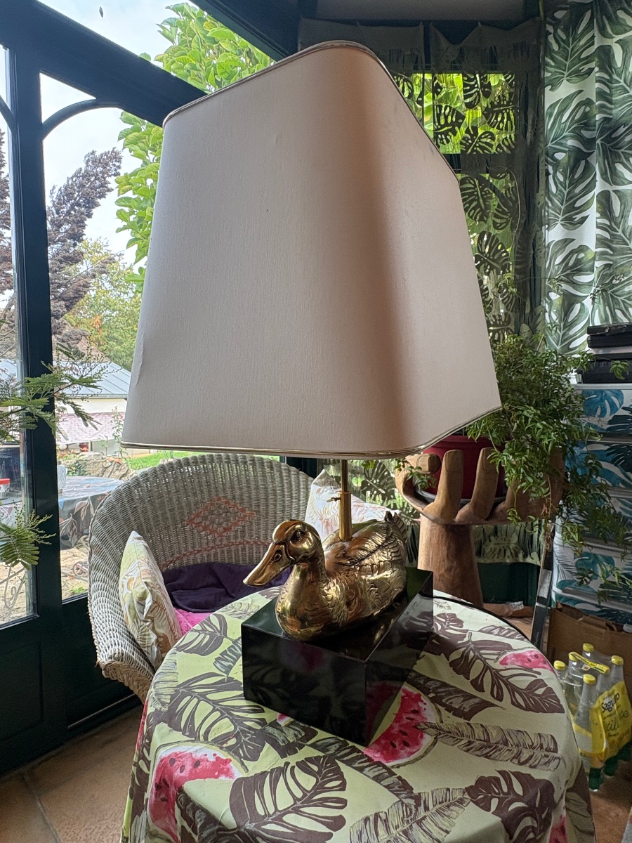 Gilded Bronze Mallard Duck Lamp.-photo-3