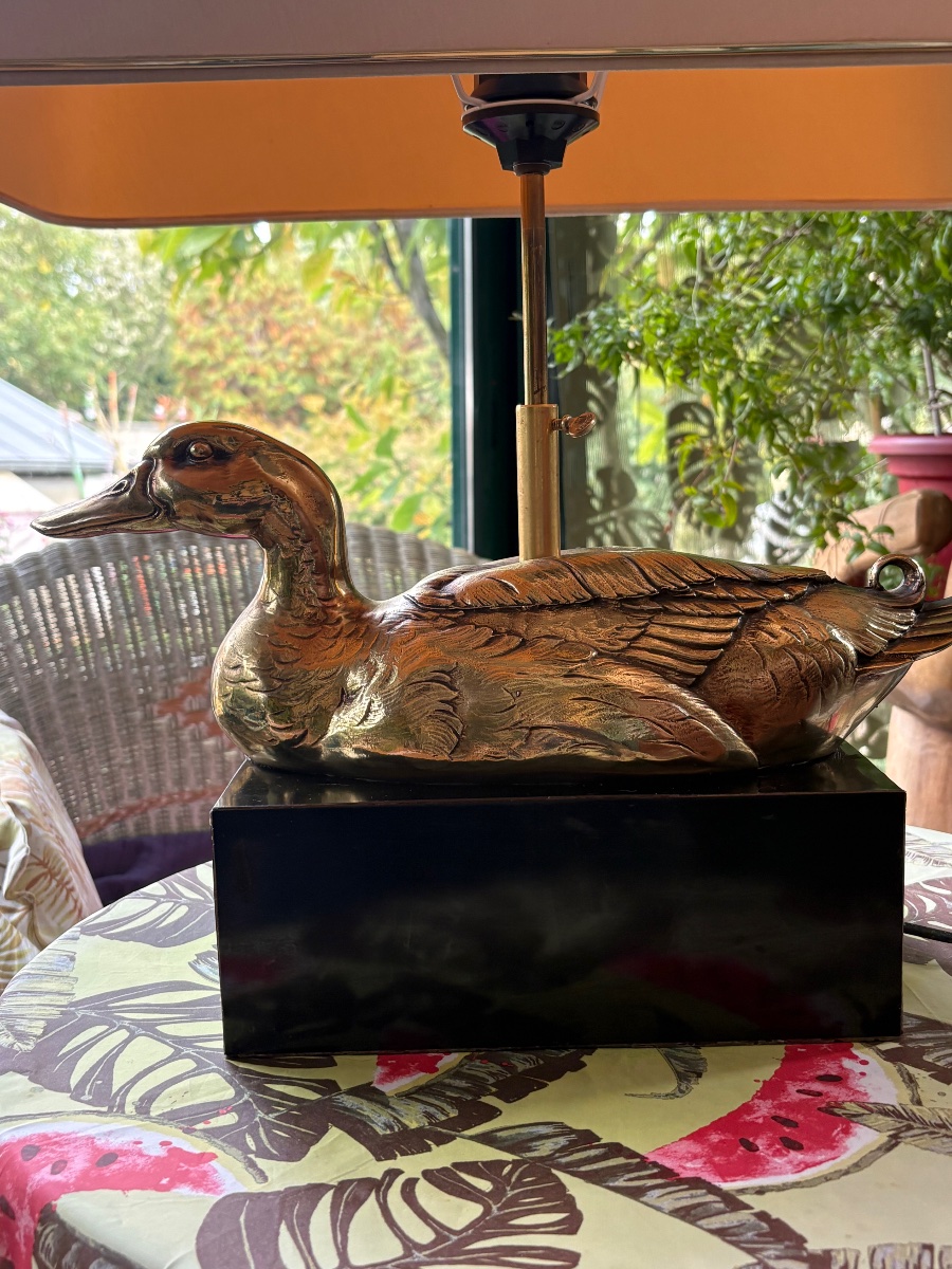 Gilded Bronze Mallard Duck Lamp.-photo-4