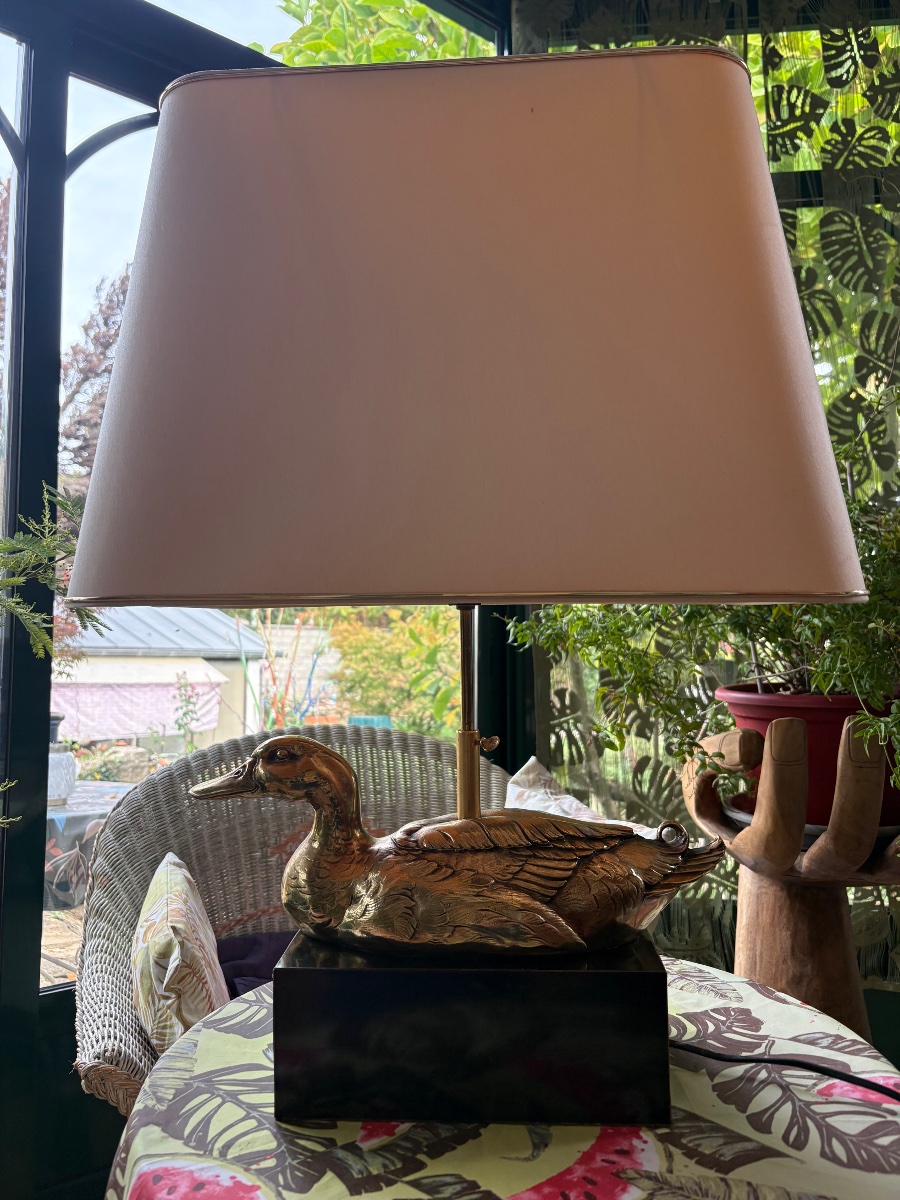 Gilded Bronze Mallard Duck Lamp.-photo-2