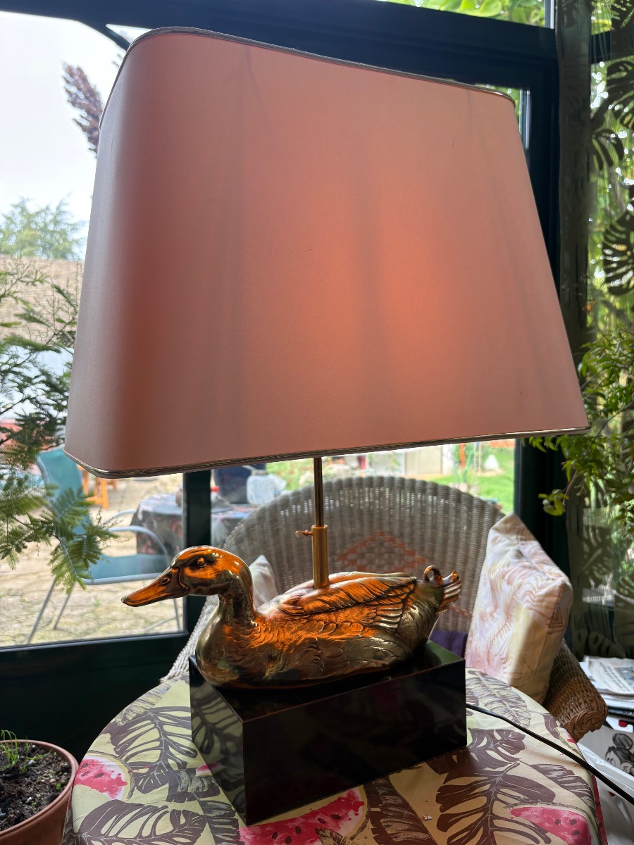 Gilded Bronze Mallard Duck Lamp.