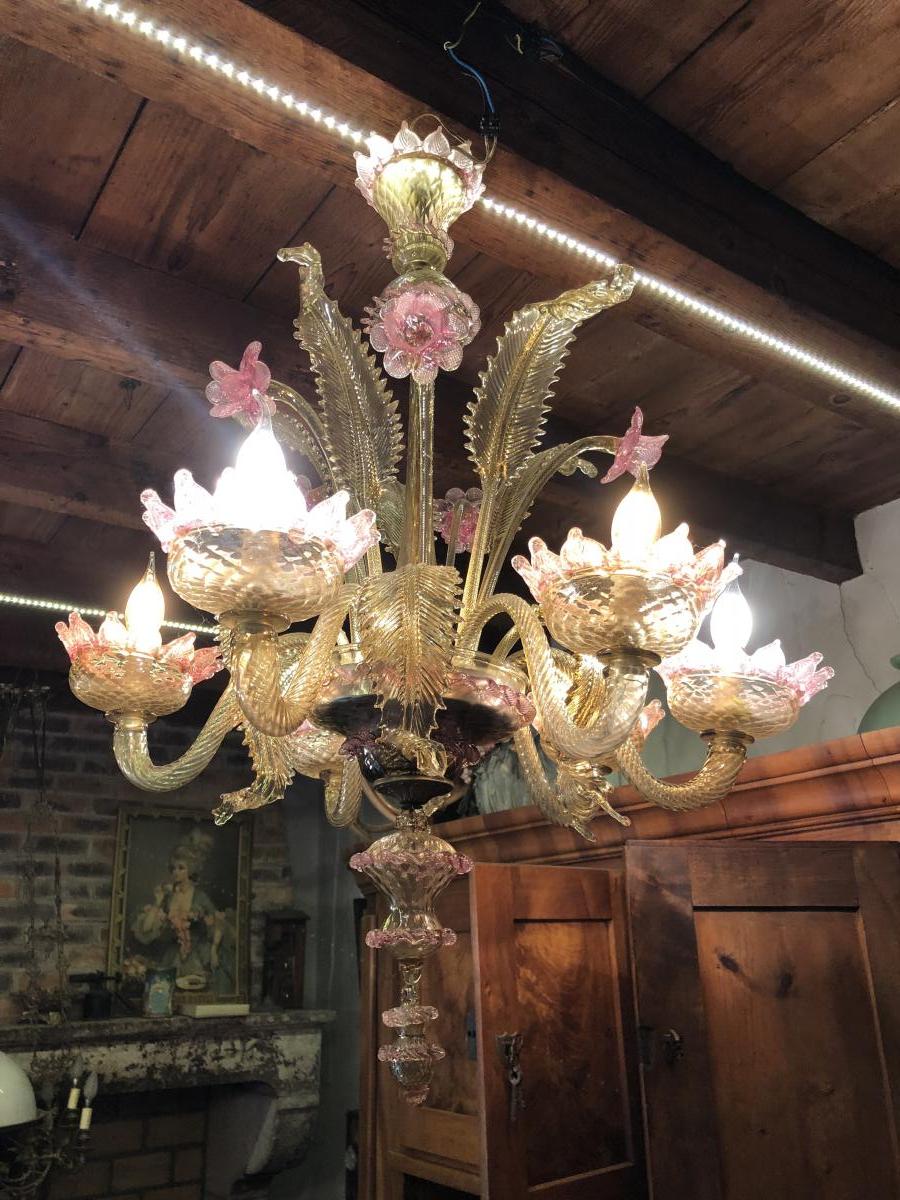 Lustre De Murano Or Et Rose-photo-1