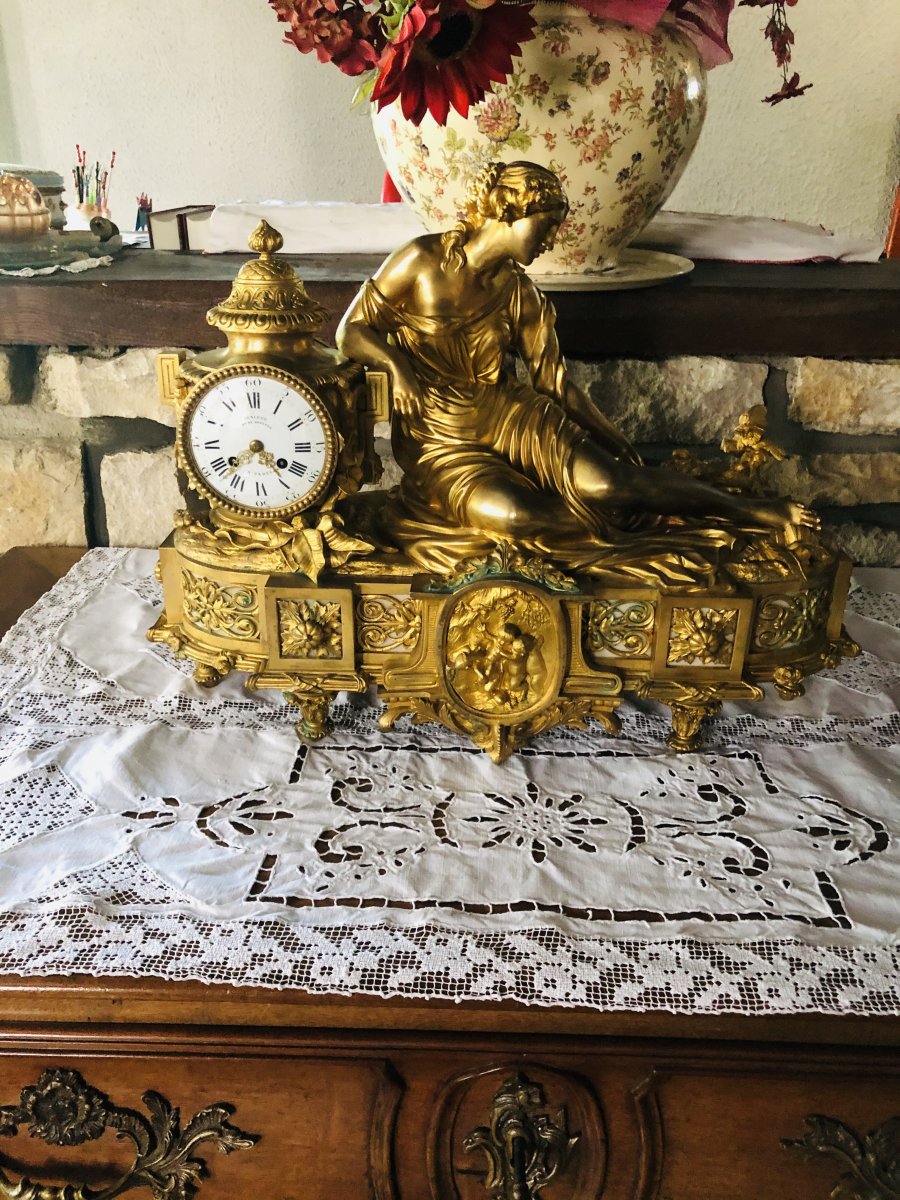 Pendulum In Gilt Bronze Signed Denière