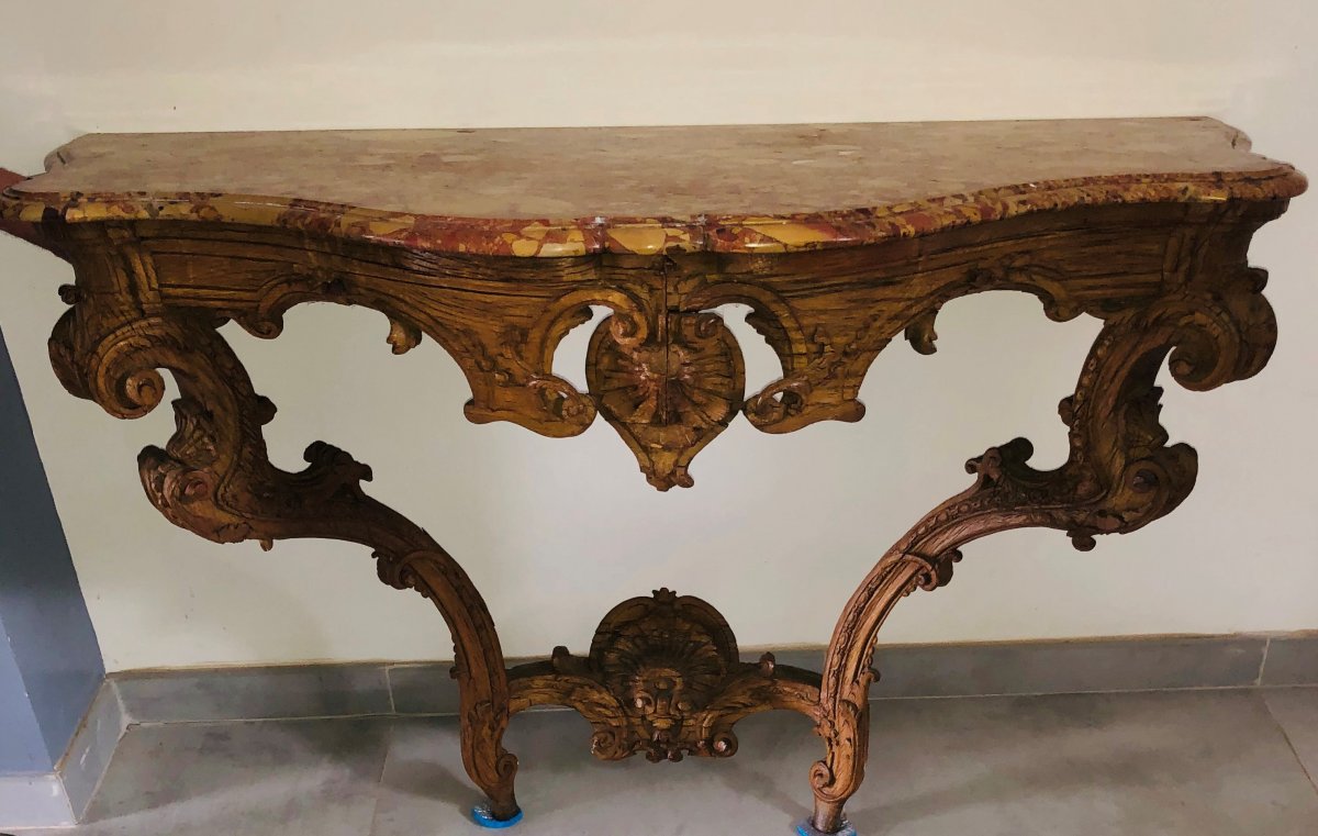 Console In Blond Oak Woodwork From The Regency Period (18th Century)