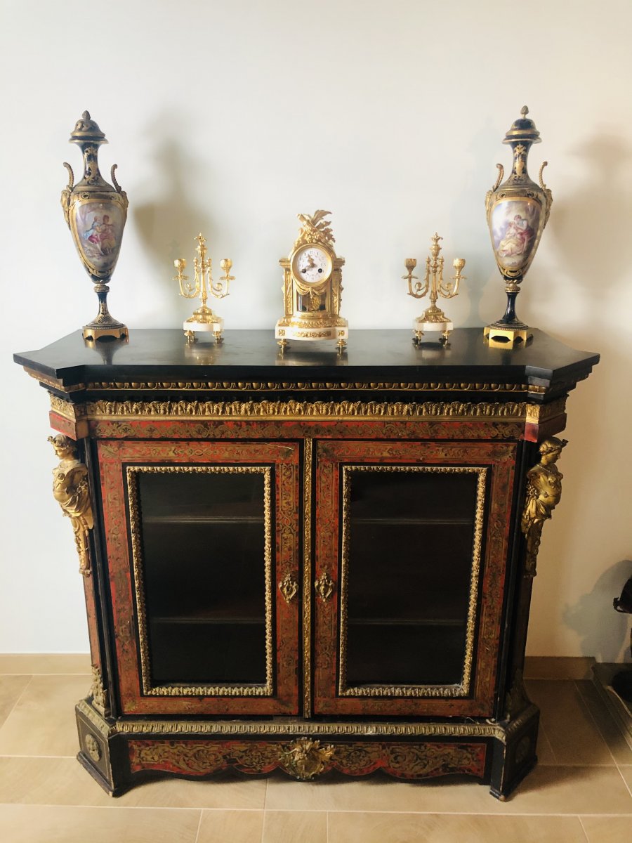 Louis XIV Style Support Unit In Boulle Marquetry, Napoleon III Period