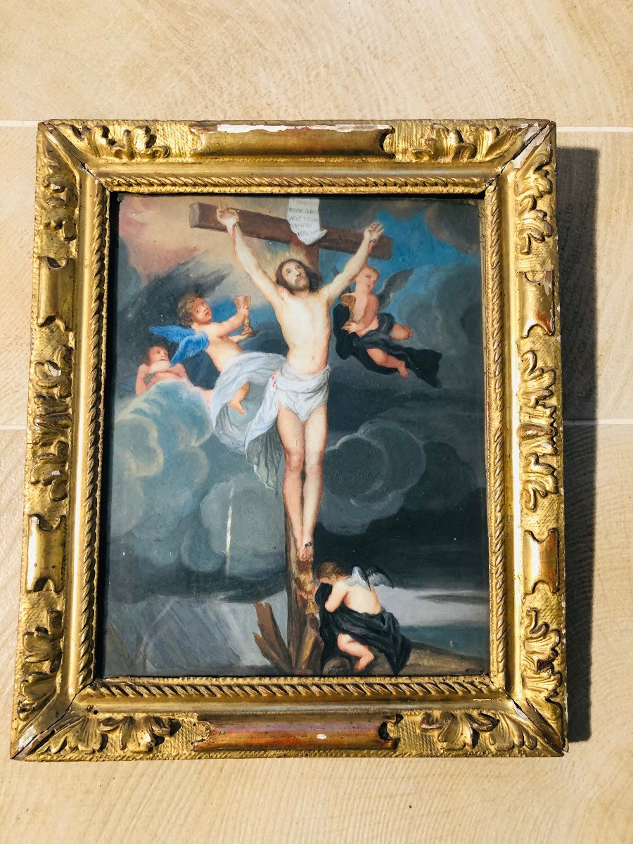 Crucifixion gouache sur velin XVIIème