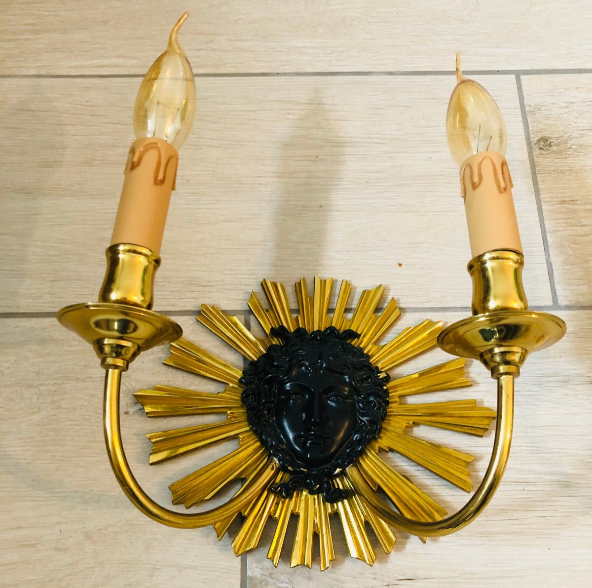 Pair Of Radiant Sun Gilt Bronze Wall Lights From The Charles House-photo-2