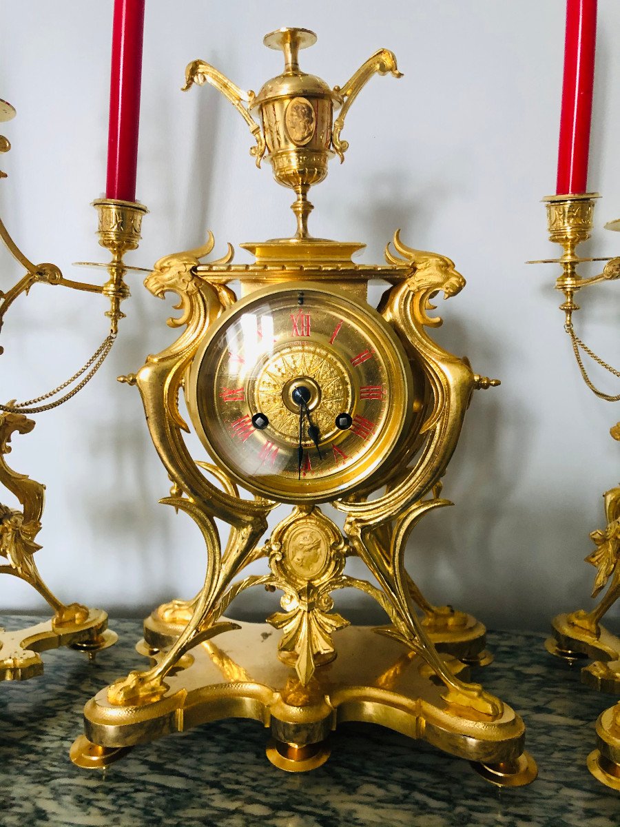 Gilt Bronze Clock And Candelabra-photo-2