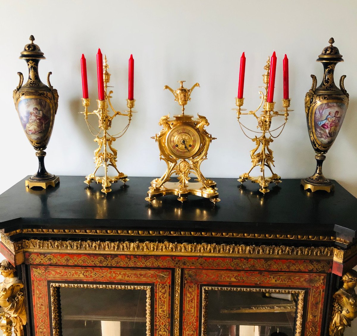 Gilt Bronze Clock And Candelabra-photo-1