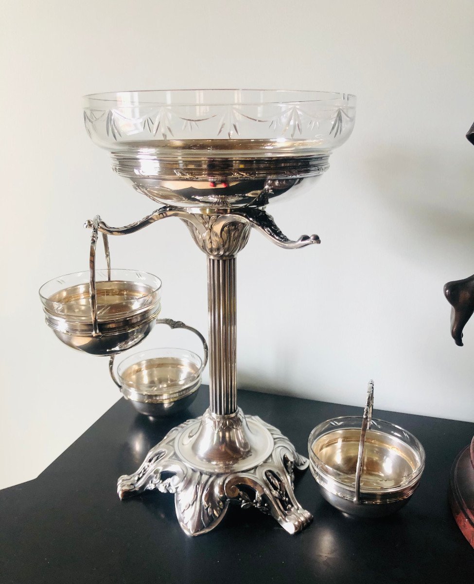 Louis XVI Crystal And Silver Metal Centerpiece-photo-1