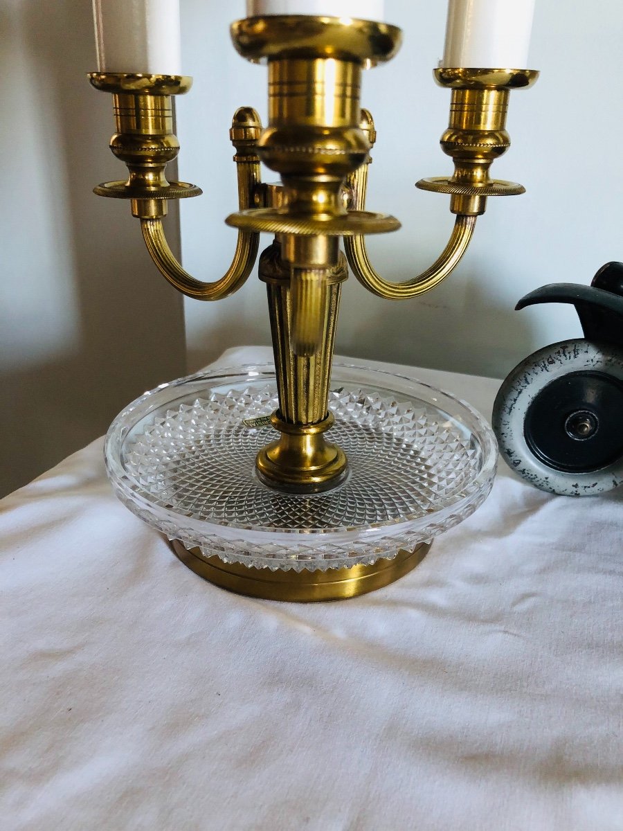 Lampe Bouillotte cristal et bronze doré -photo-4