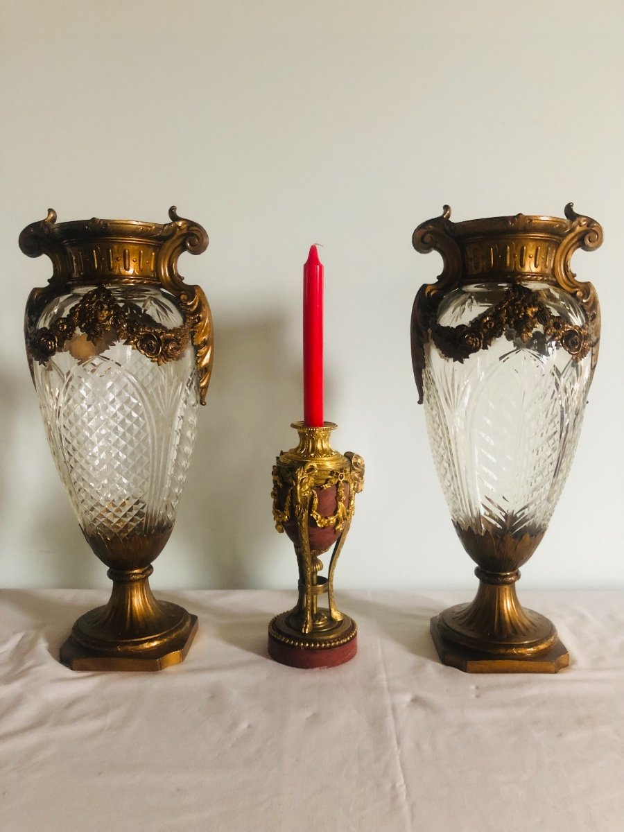 Paire de vases cristal taillé  Baccarat 