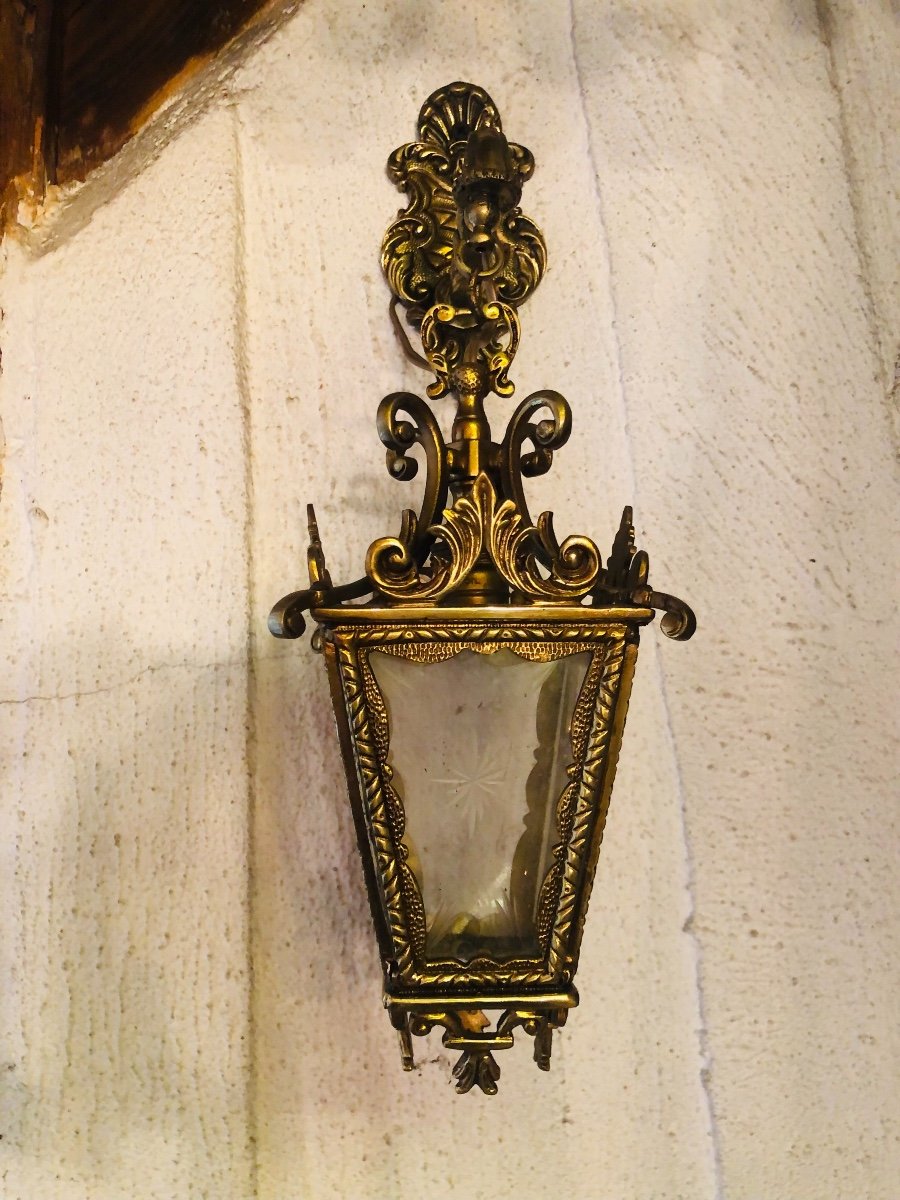 Pair Of Bronze Lantern Sconces-photo-2