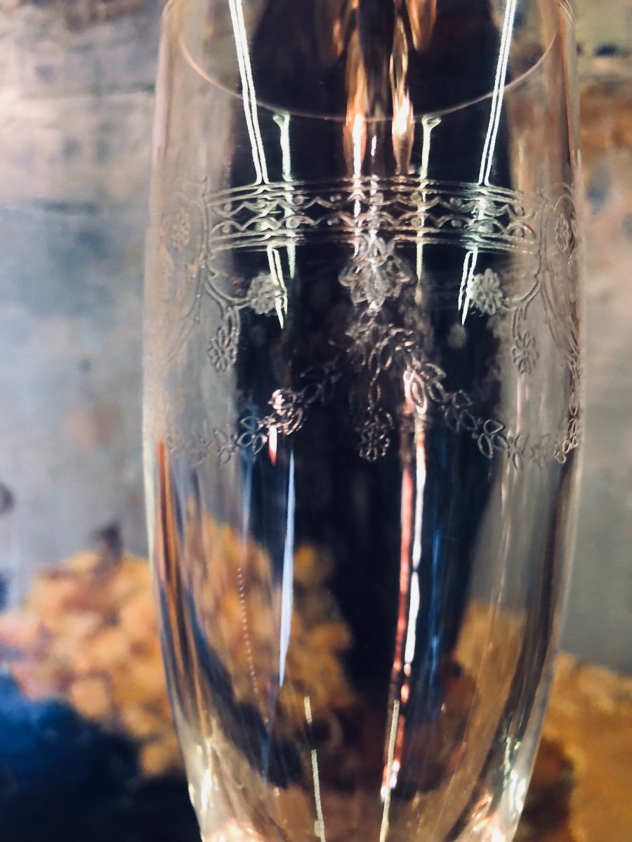 6 Acid Etched Crystal Champagne Flutes-photo-2