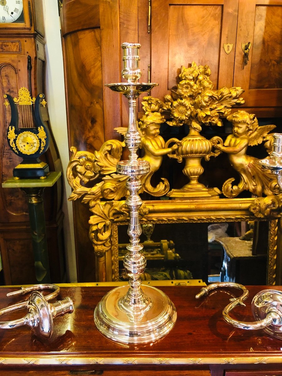 Paire de chandeliers argenté style  Louis XIV -photo-1