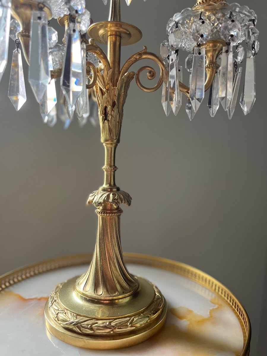 Chandeliers bronze doré et cristal Louis XVI -photo-4