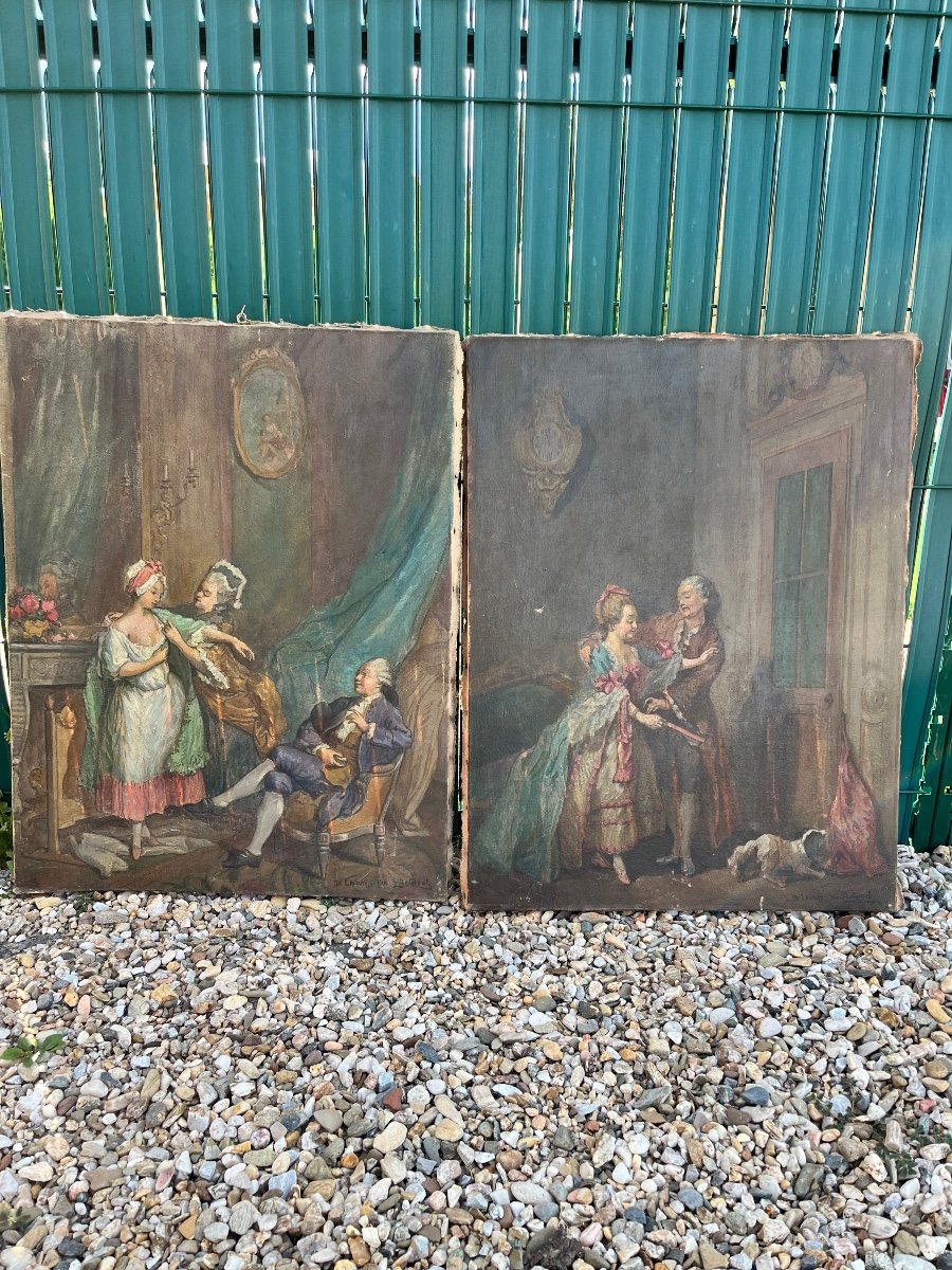 Pair Of 18th Century Scene Paintings-photo-3