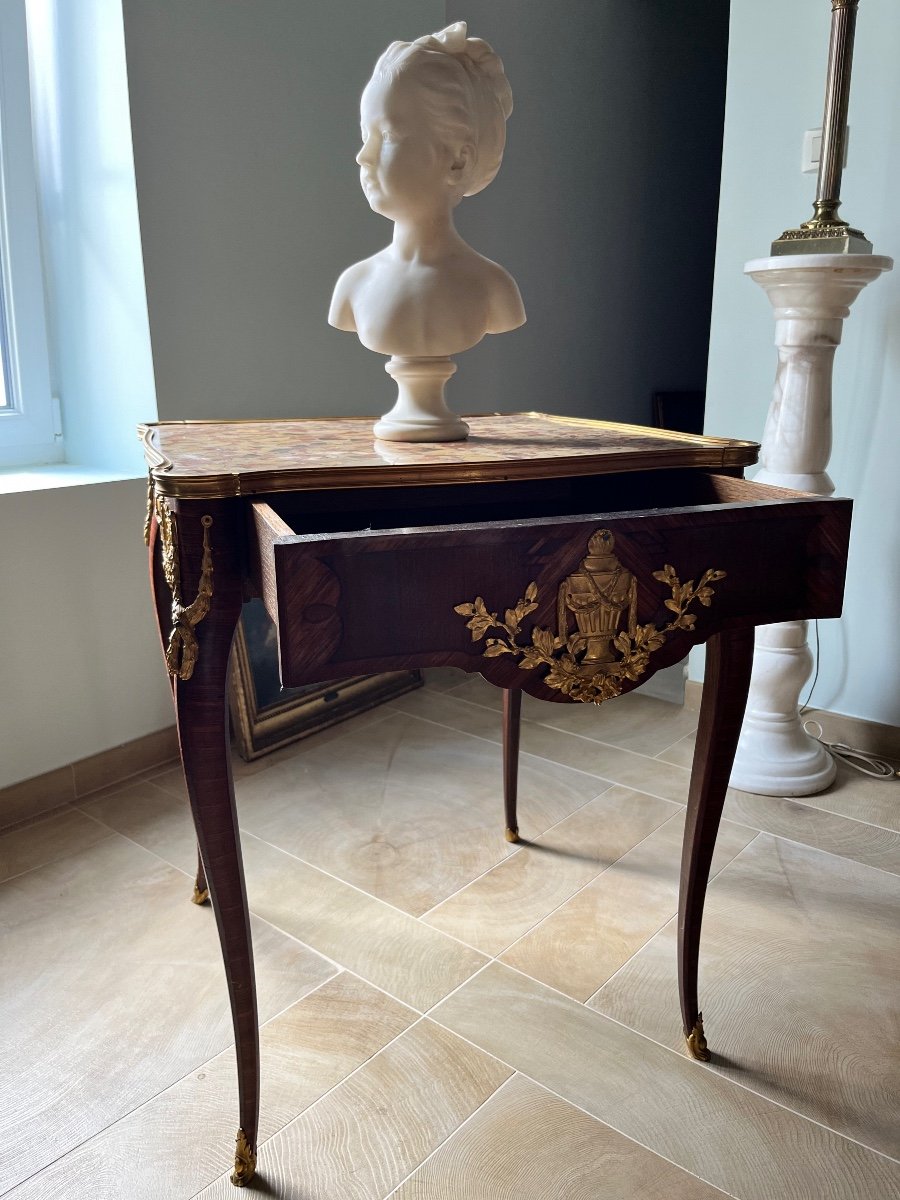 Salon Table In Marquetry And Gilded Bronze-photo-2