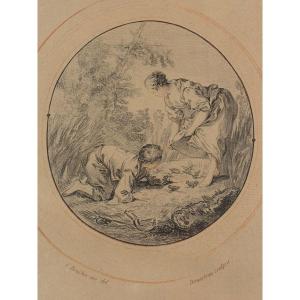 Francois Boucher 18th Century Engraving "the Little Birds"