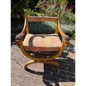 Fauteuil de bureau bois doré à têtes de béliers 