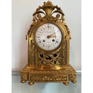 BEURDELEY pendule Louis XVI bronze doré au mercure 