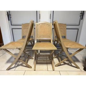 Six Louis XVI/directoire Style Painted Wooden Folding Chairs 