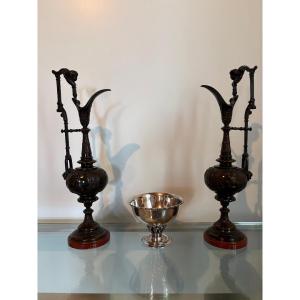 Pair Of Renaissance-style Bronze Ewers 