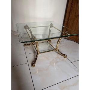 Brass Coffee Table Decorated With Parrots 