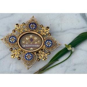 Reliquaire Saint Vincent de Paul bronze doré /émaux cloisonnés 