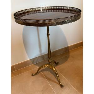 Guéridon tripode laiton plateau acajou Maison JANSEN 