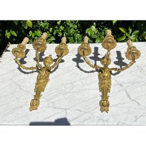 Pair Of 18th-century Louis XVI Ormolu Sconces