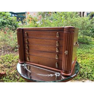 Coffret de rangement /argentier Art Déco en acajou