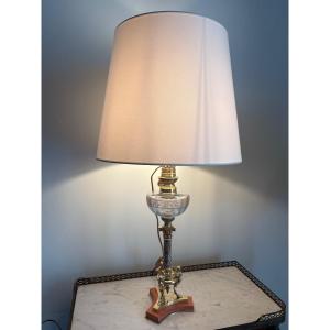 Lampe bronze doré athénienne émaux cloisonnés 