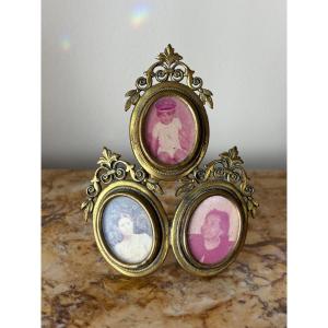 Gilded Bronze Triptych Medallion Frame