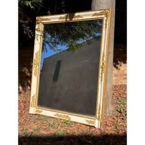 Miroir d’époque Restauration patine blanc et or XIXe