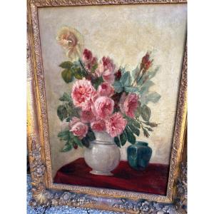 Bouquet Of Roses, Hst, 19th-century Antwerp School