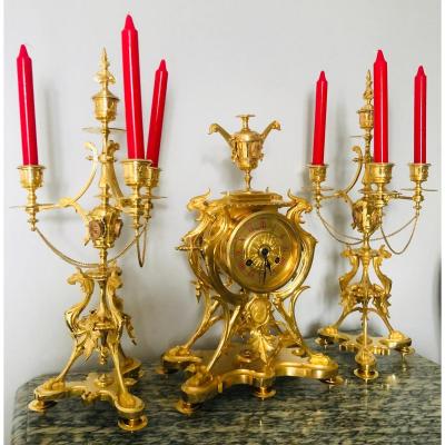 Gilt Bronze Clock And Candelabra