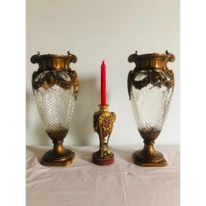 Pair Of Baccarat Cut Crystal Vases