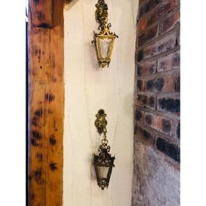 Pair Of Bronze Lantern Sconces