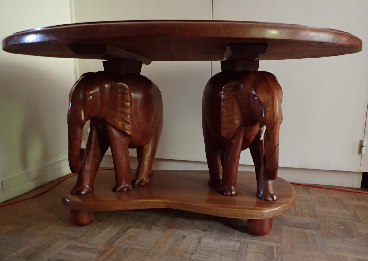 Salon With Elephants. Mahogany. Africa. 50's / 60's.-photo-2