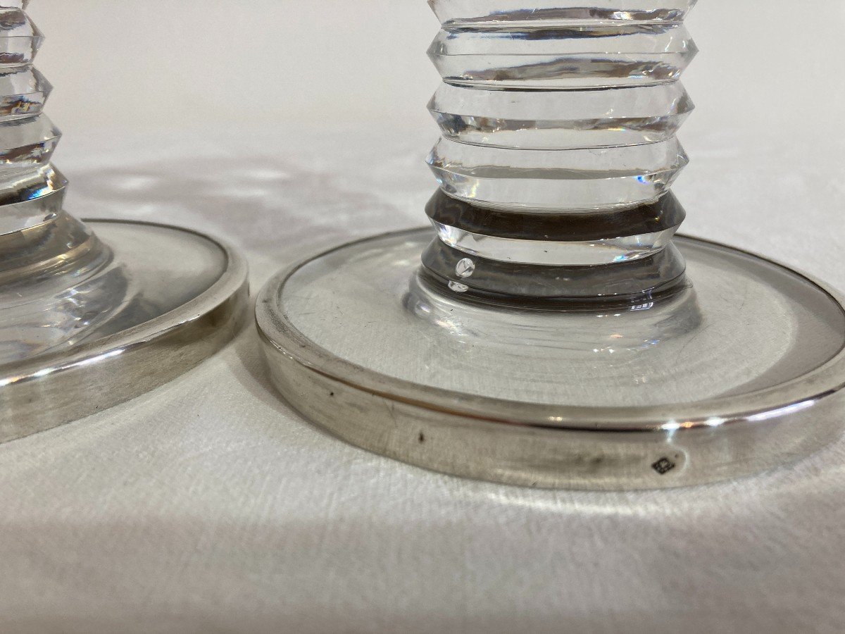 Paire de Bougeoirs En Cristal Et Argent -photo-2