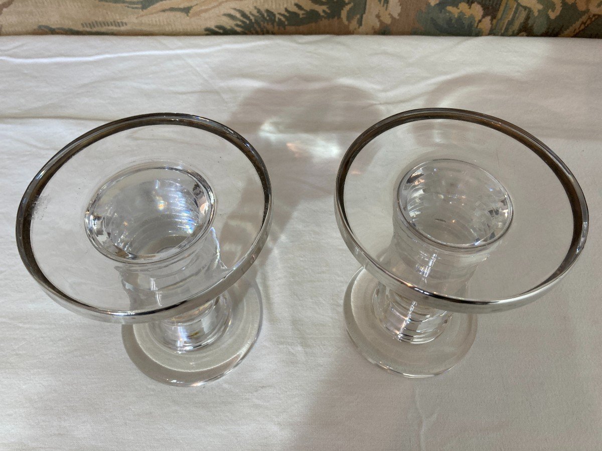 Paire de Bougeoirs En Cristal Et Argent -photo-3