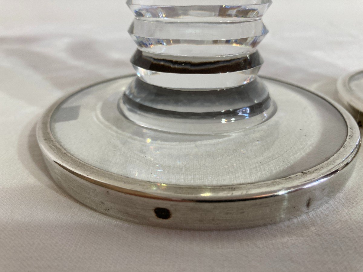 Paire de Bougeoirs En Cristal Et Argent -photo-6